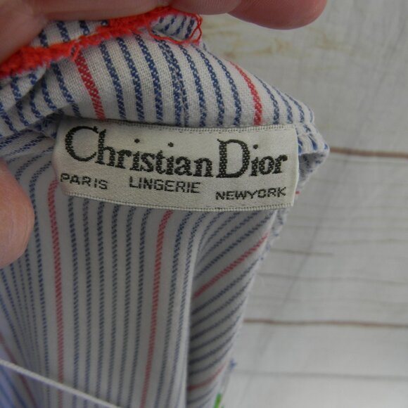 VINTAGE CHRISTIAN DIOR 100% COTTON PINSTRIPE MADE IN USA LONG ROBE SZ M BLUE/WHI - Picture 7 of 9